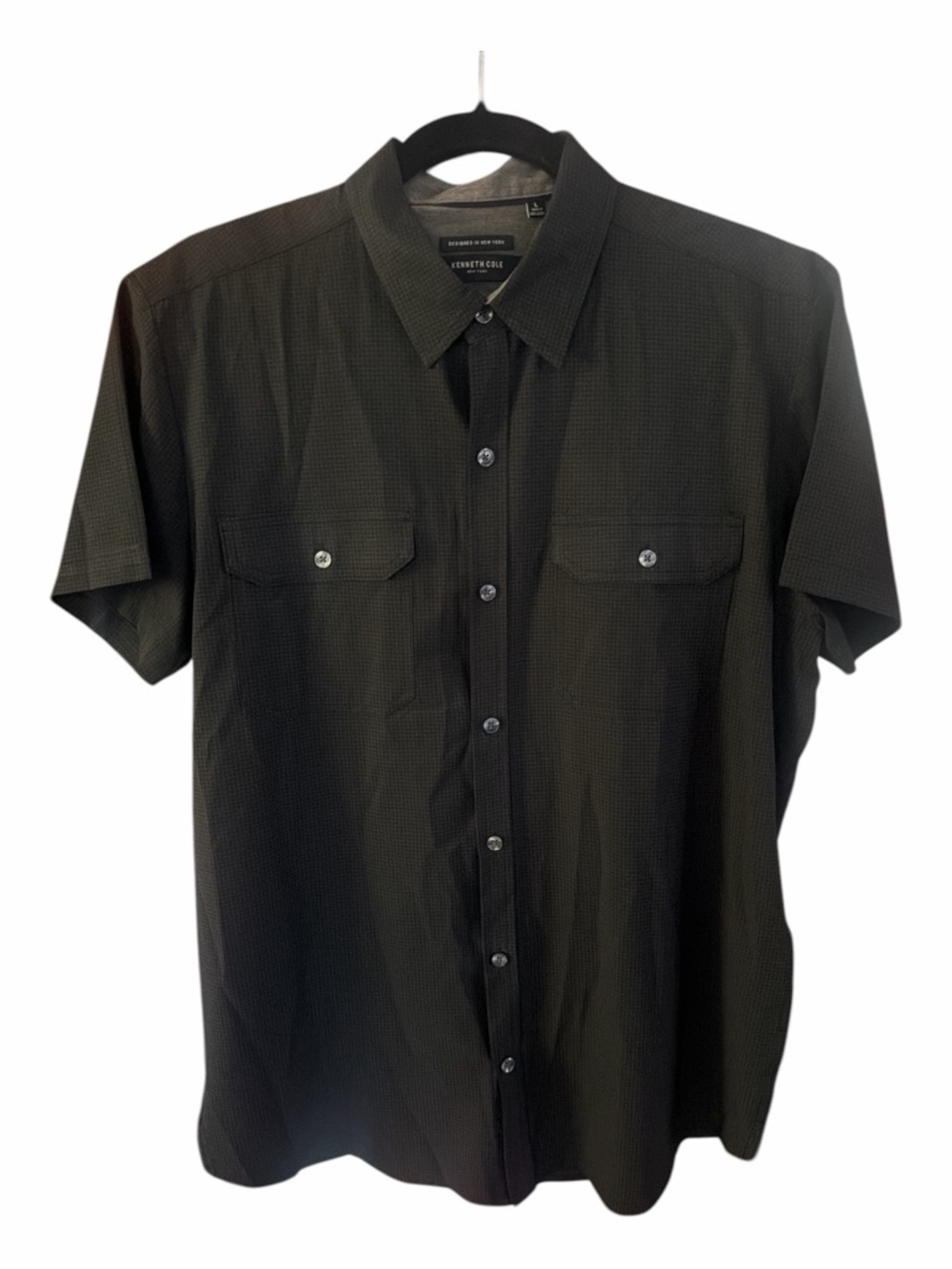 Kenneth Cole Short Sleeve Button-Down Shirt Slim Fit Black Size L - Picture 4 of 6